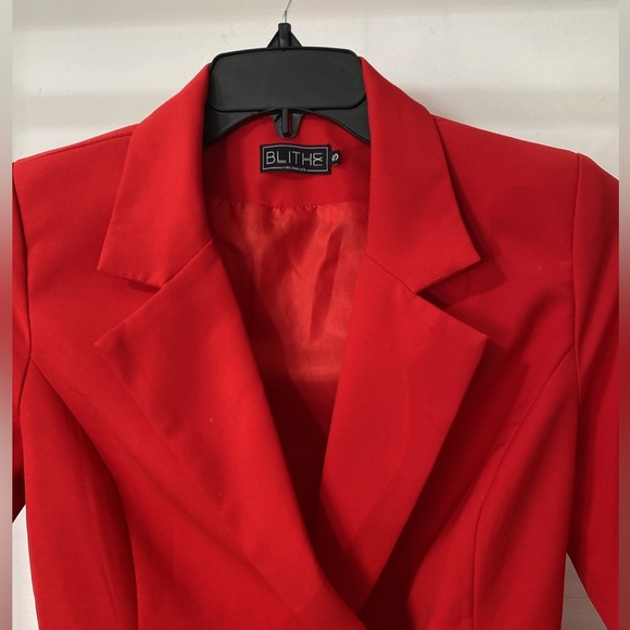 Blithe Women’s Red Blazer Dress Size Small – Double Breasted, Lace Bell Sleeves - Picture 4 of 8